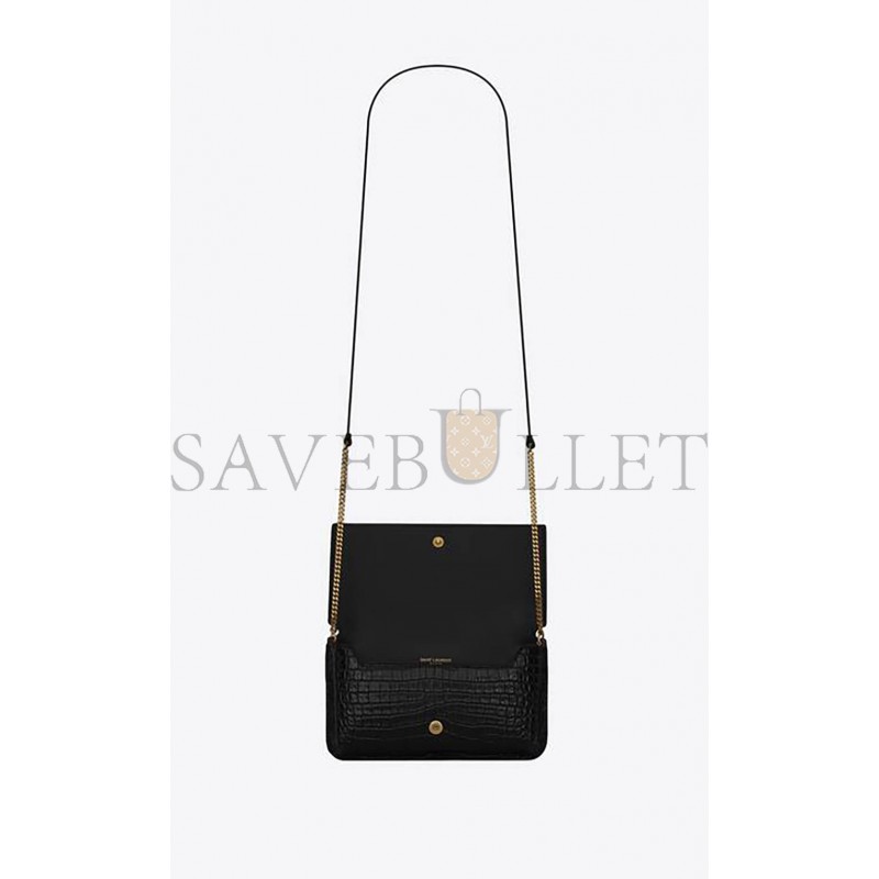 YSL CASSANDRE PHONE HOLDER WITH STRAP IN SHINY CROCODILE-EMBOSSED LEATHER 635095DND1J1000 (18*11*2.5cm)