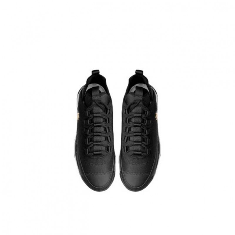 CHANEL BLACK SUEDE AND FABRIC CC LOW TOP SNEAKERS