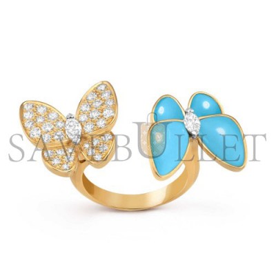 VAN CLEEF ARPELS TWO BUTTERFLY BETWEEN THE FINGER RING - YELLOW GOLD, DIAMOND, TURQUOISE  VCARP7UZ00