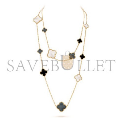 VAN CLEEF ARPELS MAGIC ALHAMBRA LONG NECKLACE, 16 MOTIFS - YELLOW GOLD, MOTHER-OF-PEARL, ONYX  VCARD79400