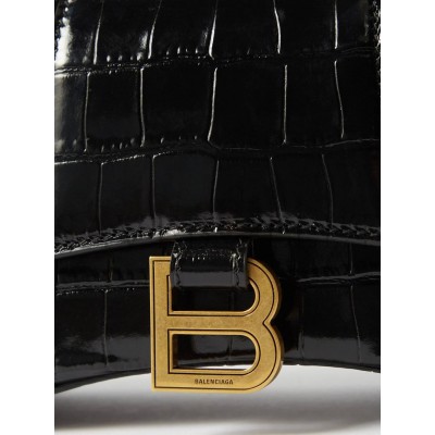 BALENCIAGA BLACK HOURGLASS XS CROCODILE-EFFECT LEATHER BAG  BALENCIAGA  MATCHESFASHION US (19*12.1*7.6cm)
