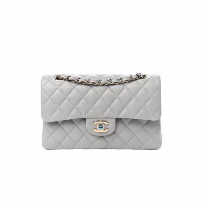 CHANEL CAVIAR QUILTED SMALL DOUBLE FLAP GREY ROSE GOLD HARDWARE (23*13*6cm)