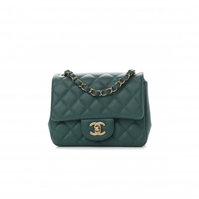 CHANEL LAMBSKIN QUILTED MINI SQUARE FLAP GREEN GOLD HARDWARE (16*13*8cm)
