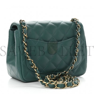 CHANEL LAMBSKIN QUILTED MINI SQUARE FLAP GREEN GOLD HARDWARE (16*13*8cm)
