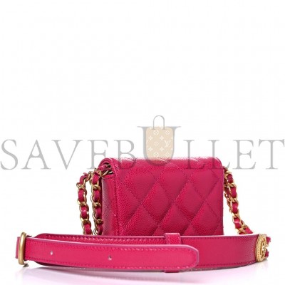 CHANEL CAVIAR TWIST YOUR BUTTONS QUILTED FLAP CHAIN BELT BAG DARK PINK GOLD HARDWARE (10*8*3cm)