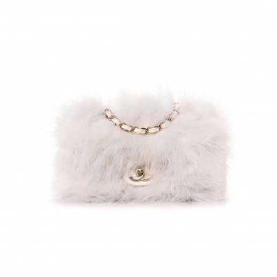 CHANEL FEATHERS LAMBSKIN QUILTED FLAP WHITE ROSE GOLD HARDWARE (20*13*5cm)