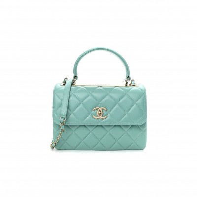 CHANEL LAMBSKIN QUILTED SMALL TRENDY CC FLAP DUAL HANDLE BAG LIGHT GREEN ROSE GOLD HARDWARE (25*18*10cm)