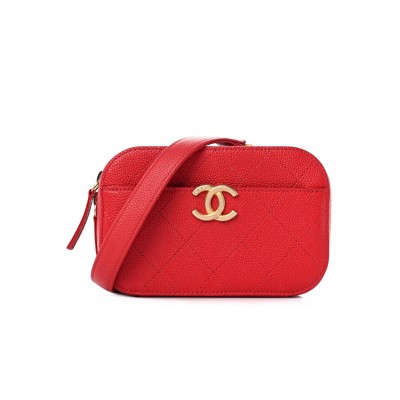 CHANEL CAVIAR QUILTED WAIST BAG RED GOLD HARDWARE (17*11*5cm)