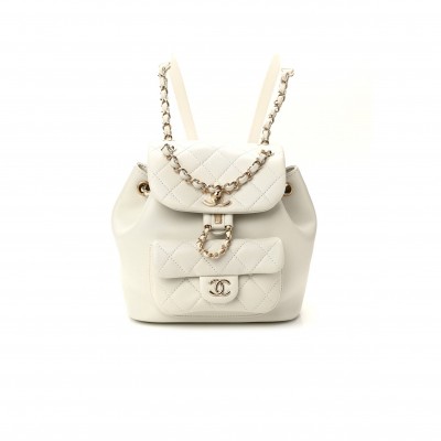 CHANEL LAMBSKIN QUILTED SMALL DUMA DRAWSTRING BACKPACK WHITE (19*17*12cm)