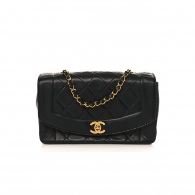 CHANEL LAMBSKIN QUILTED SMALL SINGLE FLAP BLACK GOLD HARDWARE (23*15*5cm)