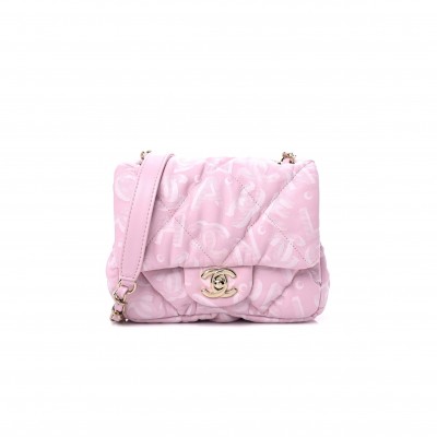 CHANEL PRINTED LAMBSKIN QUILTED CC MINI FLAP PINK ROSE GOLD HARDWARE (18*14*5cm)