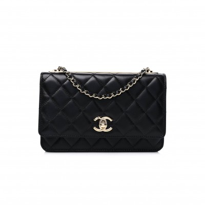 CHANEL LAMBSKIN QUILTED TRENDY CC WALLET ON CHAIN WOC BLACK ROSE GOLD HARDWARE (19*13*4cm)