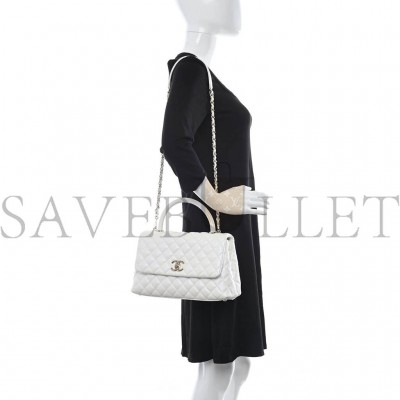 CHANEL IRIDESCENT CAVIAR QUILTED SMALL COCO HANDLE FLAP WHITE ROSE GOLD HARDWARE (28*17*11cm)