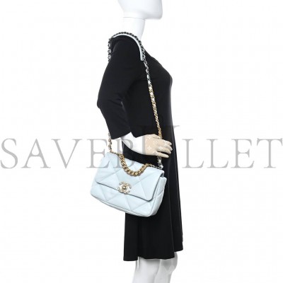 CHANEL LAMBSKIN QUILTED MEDIUM CHANEL 19 FLAP LIGHT BLUE SILVER HARDWARE (25*17*8cm)