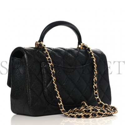 CHANEL CAVIAR QUILTED MINI TOP HANDLE RECTANGULAR FLAP BLACK GOLD HARDWARE (20*13*6cm)