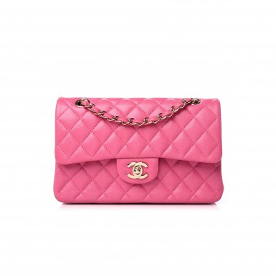 CHANEL CAVIAR QUILTED SMALL DOUBLE FLAP PINK GOLD HARDWARE (22*15*6cm)