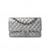 CHANEL METALLIC CAVIAR QUILTED MEDIUM DOUBLE FLAP SILVER SILVER HARDWARE (25*15*6cm)