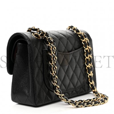 CHANEL CAVIAR QUILTED SMALL DOUBLE FLAP BLACK  GOLD HARDWARE (23*14*6cm)