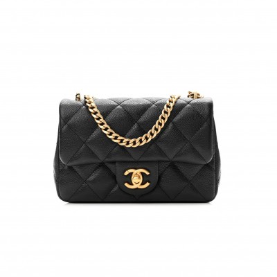 CHANEL CAVIAR QUILTED SWEETHEART MINI RECTANGULAR FLAP BLACK  GOLD HARDWARE (18*12*6cm)