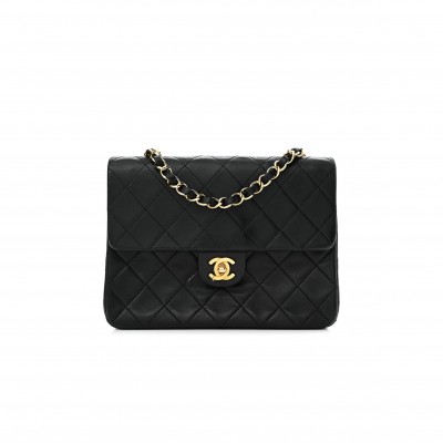 CHANEL LAMBSKIN QUILTED SMALL SINGLE FLAP BAG BLACK GOLD HARDWARE (20*15*6cm)
