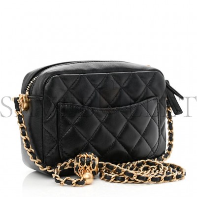 CHANEL LAMBSKIN QUILTED CC PEARL CRUSH CAMERA CASE BLACK GOLD HARDWARE (16*11*6cm)