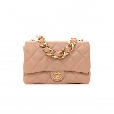 CHANEL LAMBSKIN QUILTED LARGE CC FUNKY TOWN FLAP BEIGE GOLD HARDWARE (27*18*6cm)