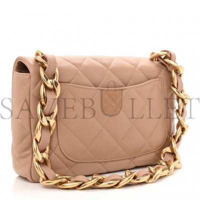 CHANEL LAMBSKIN QUILTED LARGE CC FUNKY TOWN FLAP BEIGE GOLD HARDWARE (27*18*6cm)