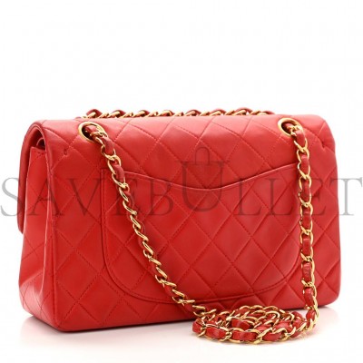 CHANEL LAMBSKIN QUILTED SMALL DOUBLE FLAP RED GOLD HARDWARE (23*14*6cm)