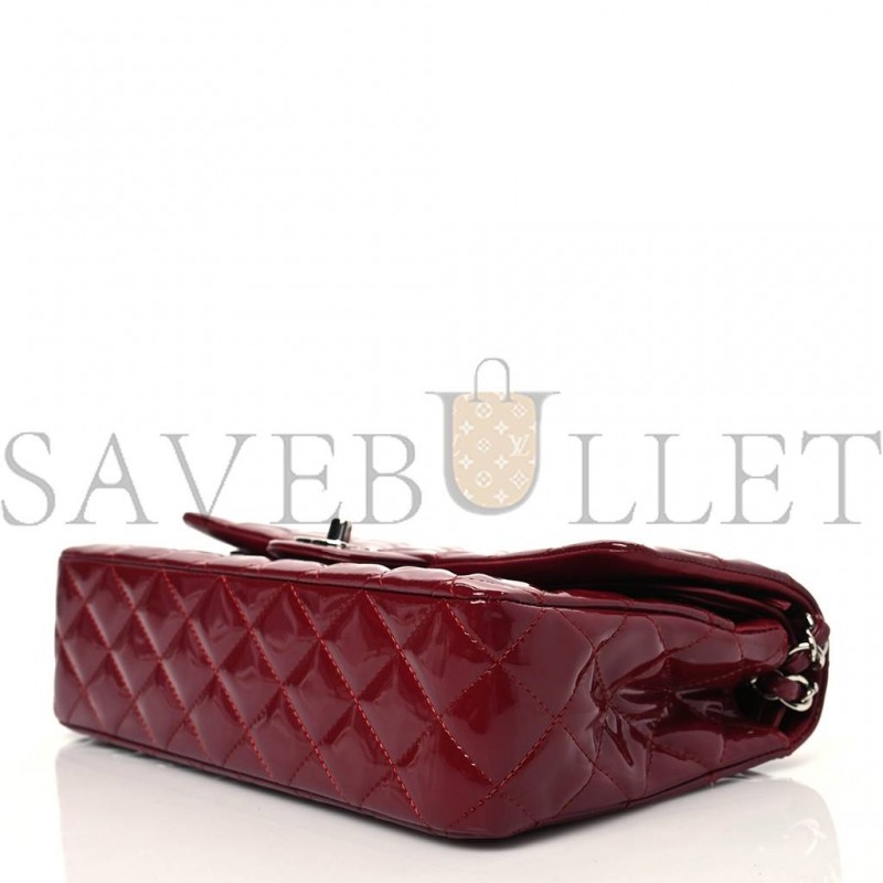CHANEL PATENT CALFSKIN QUILTED MEDIUM DOUBLE FLAP DARK RED ROSE GOLD HARDWARE (25*15*6cm)