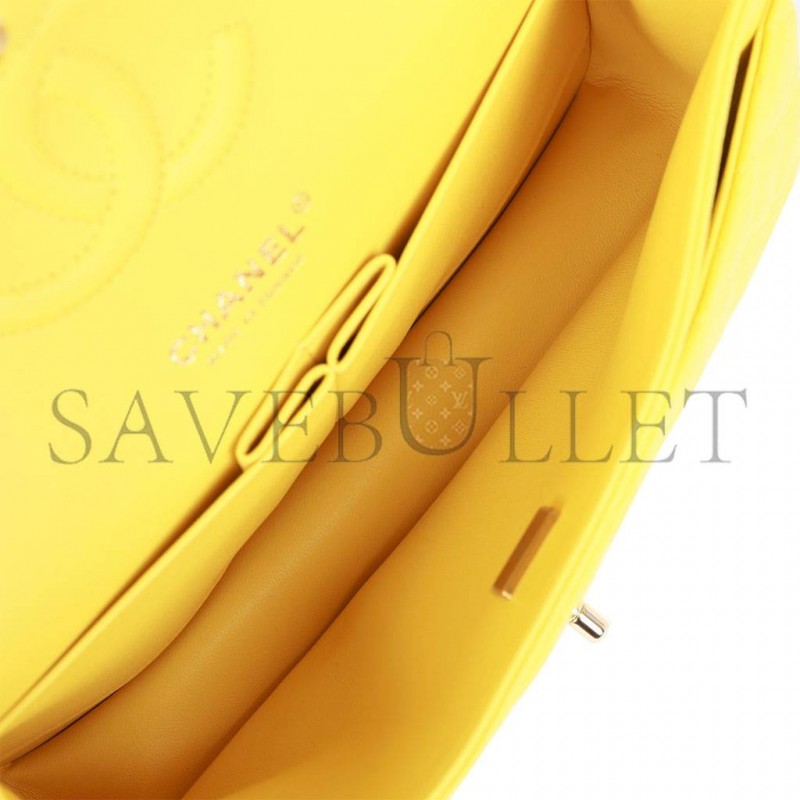 CHANEL MEDIUM CLASSIC DOUBLE FLAP BAG YELLOW CAVIAR LIGHT GOLD HARDWARE (25*15*7cm)