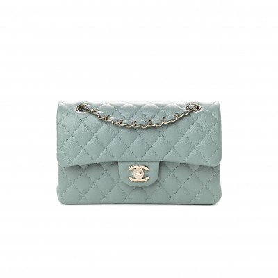 CHANEL CAVIAR QUILTED SMALL DOUBLE FLAP DARK GREEN ROSE GOLD HARDWARE (22*14*6cm)