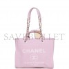 CHANEL SMALL DEAUVILLE SHOPPING BAG PINK BOUCLE LIGHT GOLD HARDWARE (34*27*15cm)