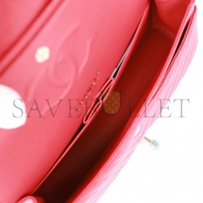 CHANEL MEDIUM CLASSIC DOUBLE FLAP BAG RED CHEVRON CAVIAR LIGHT GOLD HARDWARE (25*15*7cm)