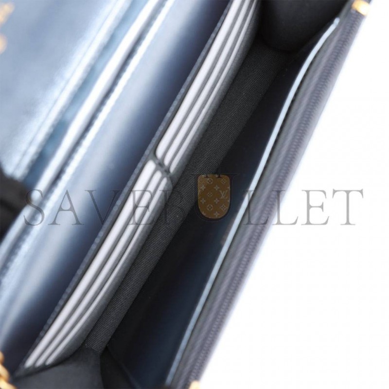 CHANEL WALLET ON CHAIN WOC DARK BLUE IRIDESCENT CALFSKIN ANTIQUE GOLD HARDWARE (19*12*4cm)