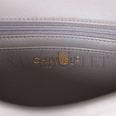 CHANEL MINI RECTANGULAR FLAP BAG WITH TOP HANDLE DARK GREY LAMBSKIN LIGHT GOLD HARDWARE (22*15*8cm)