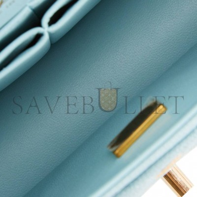 CHANEL MEDIUM CLASSIC DOUBLE FLAP BAG BLUE QUILTED CAVIAR LIGHT GOLD HARDWARE (25*15*7cm)