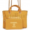 CHANEL SMALL DEAUVILLE SHOPPING BAG DARK YELLOW BOUCLE LIGHT GOLD HARDWARE (34*27*15cm)