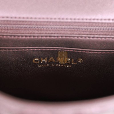 CHANEL MINI RECTANGULAR FLAP BAG WITH TOP HANDLE BURGUNDY LAMBSKIN LIGHT GOLD HARDWARE (22*15*8cm)