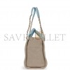 CHANEL SMALL DEAUVILLE SHOPPING BAG BLUE AND BEIGE BOUCLE LIGHT GOLD HARDWARE (34*27*15cm)