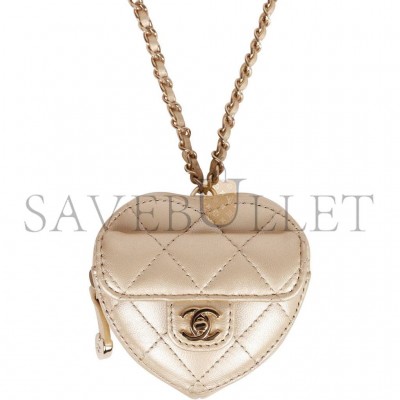 CHANEL CC IN LOVE HEART NECKLACE BAG GOLD LAMBSKIN LIGHT GOLD HARDWARE (9*8*4cm)