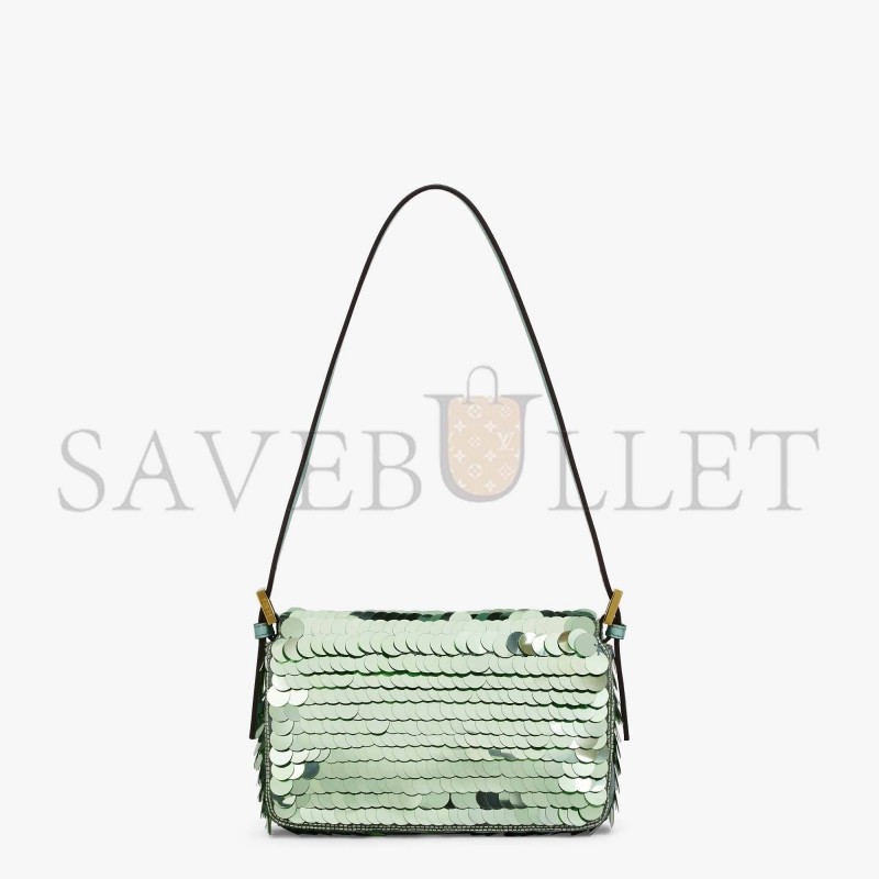 FENDI MINI BAGUETTE 1997 - GREEN LEATHER AND SEQUINNED BAG 8BS049AISLF1H38 (19.5*11*5cm)