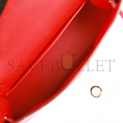 HERMES SPECIAL ORDER (HSS) KELLY MINI SELLIER 20 ROUGE DE COEUR AND ROSE LIPSTICK CHEVRE PERMABRASS HARDWARE (19.1*11.4*5.6cm)