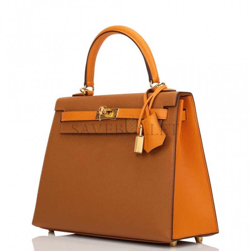 HERMES SPECIAL ORDER (HSS) KELLY SELLIER 25 GOLD AND APRICOT EPSOM GOLD HARDWARE HANDMADE (24.9*19.1*8.9cm)