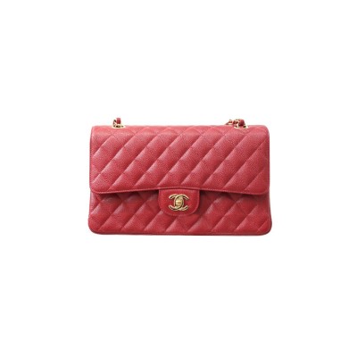CHANEL CLASSIC FLAP SMALL RED CAVIAR LEATHER GOLD HARDWARE (23*14.5*6cm)