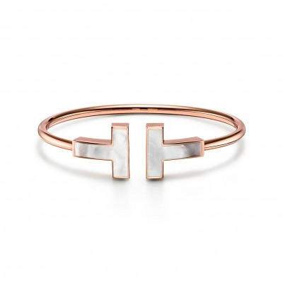 TIFFANY T WIRE BRACELET IN ROSE GOLD WITH MOTHER-OF-PEARL, WIDE