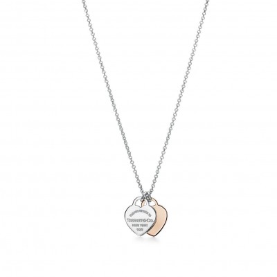 TIFFANY RETURN TO TIFFANY® DOUBLE HEART TAG PENDANT IN SILVER AND ROSE GOLD, MINI
