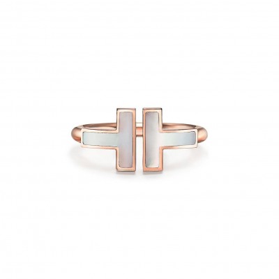 TIFFANY T WIRE RING IN ROSE GOLD WITH MOTHER-OF-PEARL