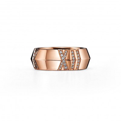 TIFFANY&CO. ATLAS® X CLOSED WIDE RING IN ROSE GOLD WITH DIAMONDS, 7.5 MM WIDE 67786394