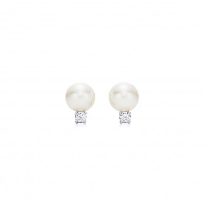 TIFFANY SIGNATURE® PEARLS STUD EARRINGS IN WHITE GOLD WITH DIAMONDS, 7-7.5 MM