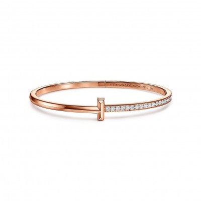 TIFFANY T T1 HINGED BANGLE IN ROSE GOLD WITH DIAMONDS, NARROW